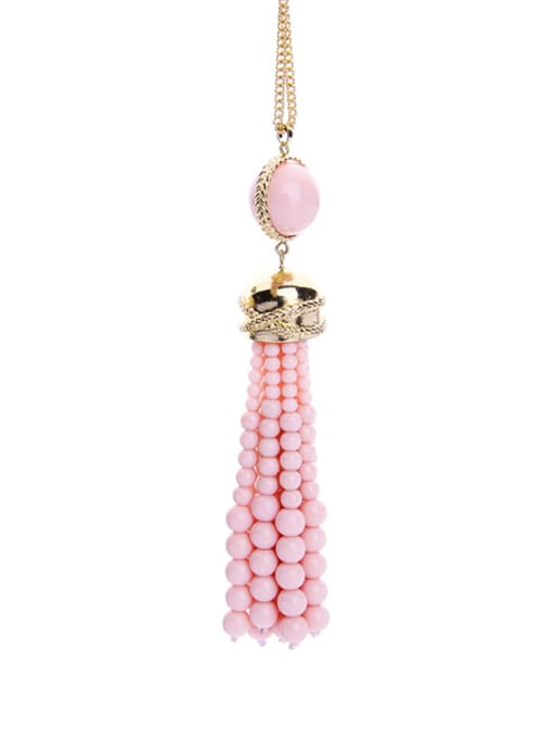 Pink -1 Long Tassel Stones weater Necklace