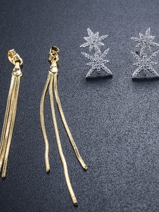 ALI Star snowflake long tassel gold snake bone chain two Earrings 2