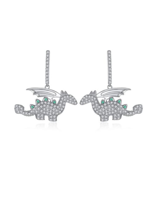 BLING SU Copper With Platinum Plated Cartoon Dinosaur Cluster Earrings