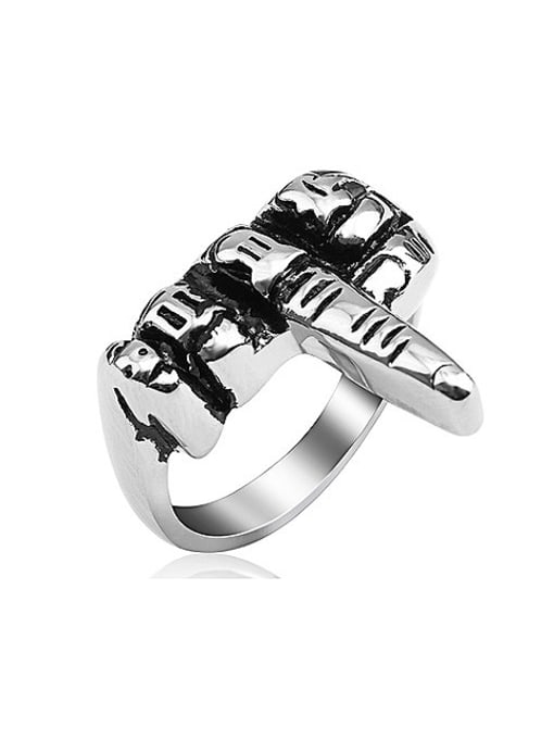 RANSSI Titanium Personalized Middle Finger Statement Ring