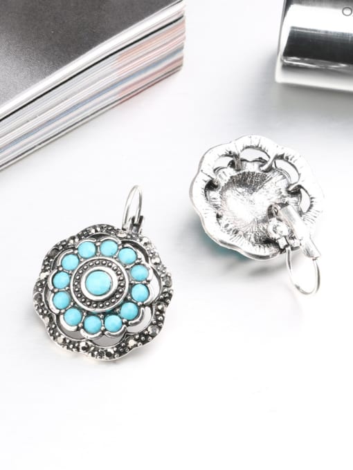 Gujin Personalized Turquoise stones Grey Crystals Alloy Earrings 1