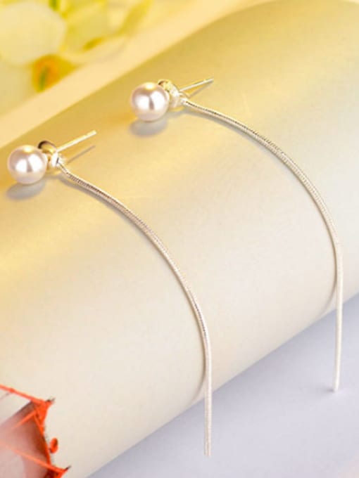 AI Fei Er Simple Imitation Pearl Slim Line Copper Stud Earrings 2