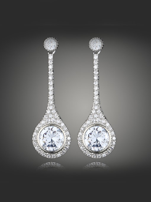 White Copper Platinum Plated Zircon-covered Drop Earrings