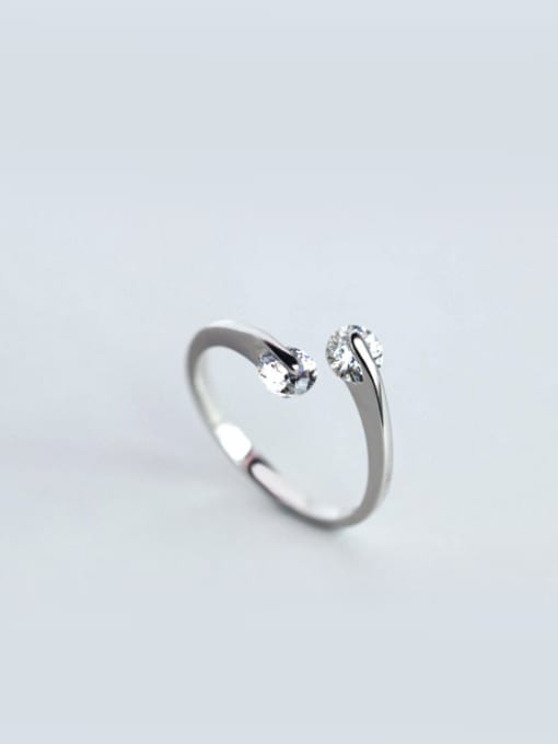 Rosh S925 Silver Simple Double Zircon Opening Ring