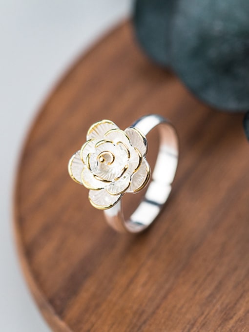 Rosh Ethnic Style Flower Shaped Gold Plated S925 Silver Ring 1