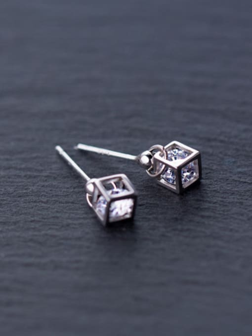 Rosh S925 Tremella nail Mori sweet female diamond love Rubik's cube short ear E3003 cuff earring 0