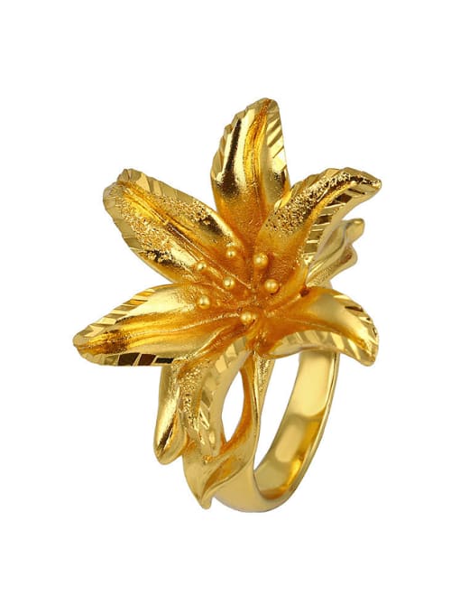 XP Copper Alloy 24K Gold Plated Classical Flower Opening Statement Ring 0