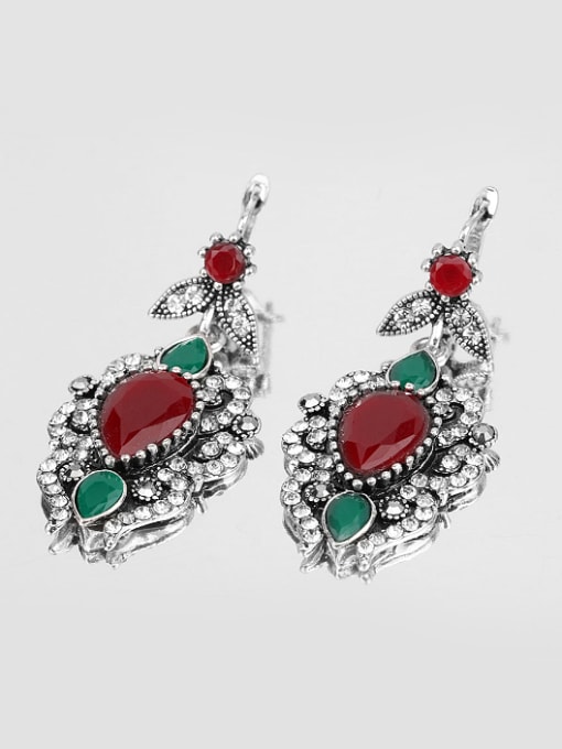 Gujin Retro style Resin stones White Crystals Noble Alloy Earrings 2