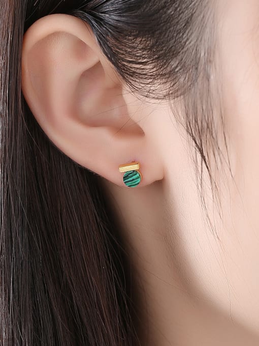CCUI 925 Sterling Silver With Turquoise  Simplistic Geometric Stud Earrings 1