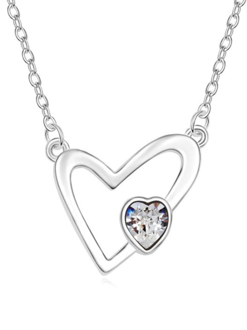 White Simple Hollow Heart Pendant Cubic austrian Crystal Alloy Necklace