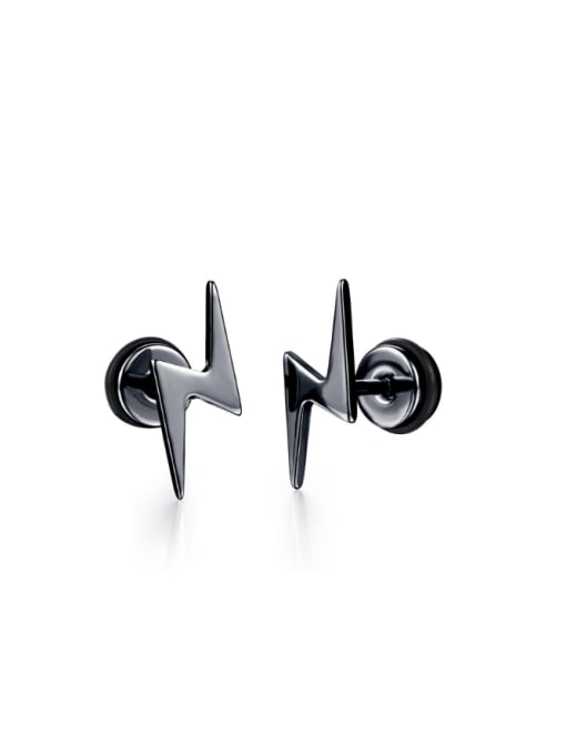 Black Punk style Tiny Lightning Titanium Stud Earrings