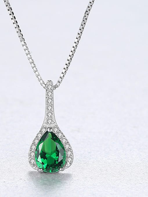 Green 925 Sterling Silver With Fashion Multicolor glass stone Water Drop Necklaces