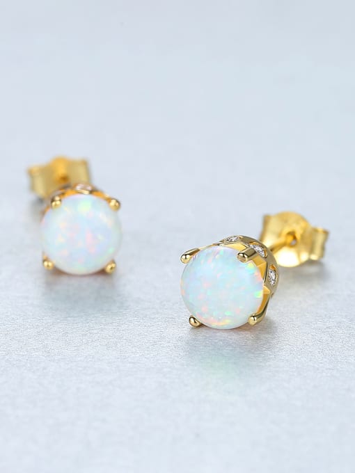 CCUI 925 Sterling Silver With Opal Cute Round Stud Earrings 2