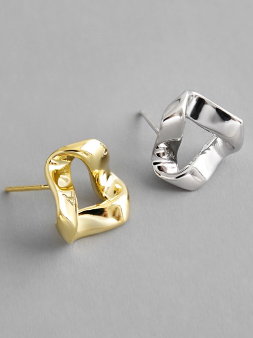 DAKA 925 Sterling Silver With Gold Plated Simplistic Hollow Geometric Stud Earrings 3