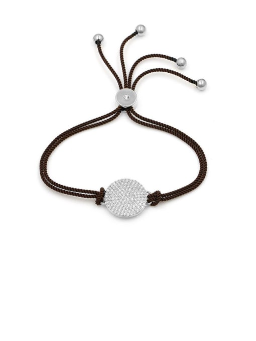Platinum-brown rope Copper With  Cubic Zirconia  Simplistic Round adjustable Bracelets