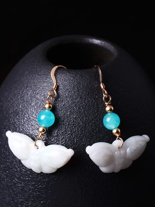 SILVER MI Creative Personality Jade Butterfly Hook Earrings 1