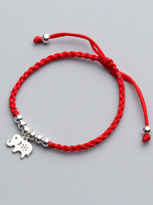 FAN 925 Sterling Silver With Silver Plated Cute and  elephant with silver beads red rope Add-a-bead Bracelets