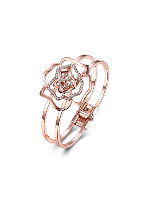 OUXI Simple Style Fashion Rose Gold Hollow Bangle 0