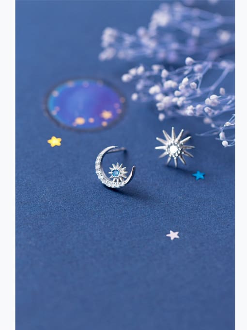 Rosh Sterling Silver Blue Zricon asymmetrical moon sun sweet Earrings 0