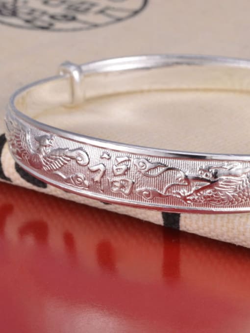 JIUQIAN Classical 999 Silver Chinese Character-etched Adjustable Bangle 2