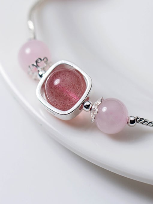 Rosh Elegant Leaf Shaped Pink Crystal S925 Silver Bracelet 1