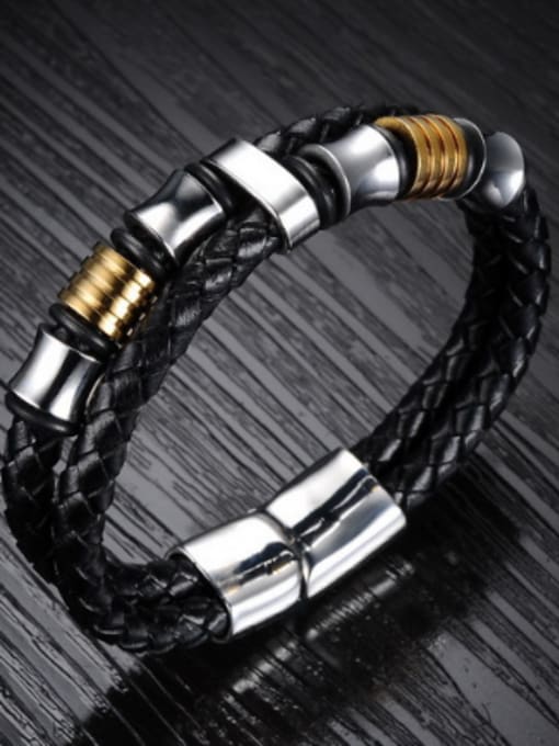 Open Sky Titanium Woven Artificial Leather Men Bracelet 2
