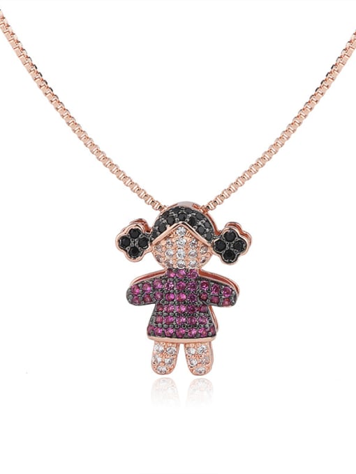 18k rose gold Copper With  Cubic Zirconia Cute girl and boy Necklaces