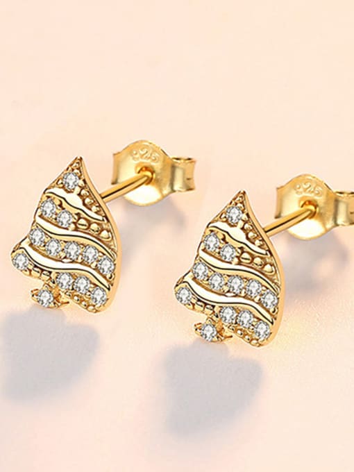 18K-17A11 925 Sterling Silver With  Cubic Zirconia Personality Christmas Tree Stud Earrings