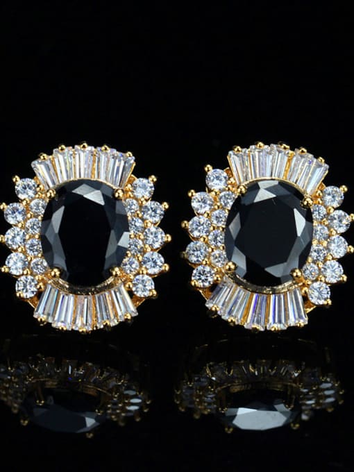 Black Shining Crystal Zircons Stud Cluster earring