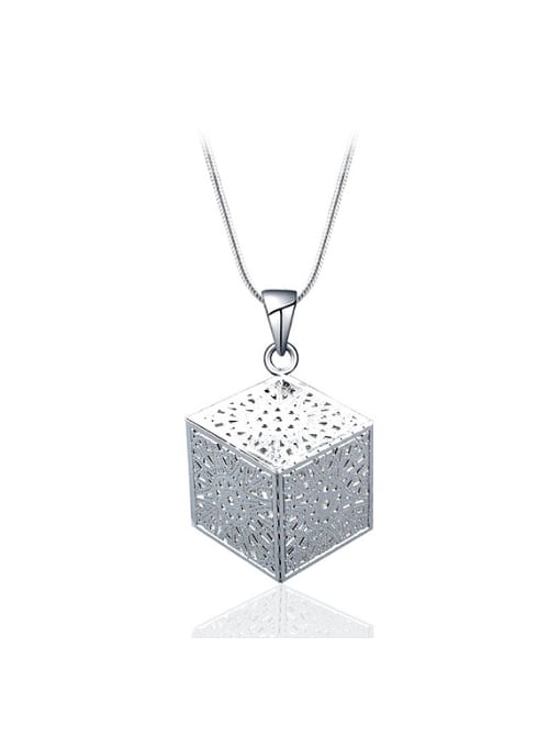 Ya Heng Simple Hollow Cube Pendant Copper Necklace 0