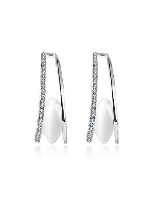 Platinum Simple Opal Stone Zircon Stud Earrings