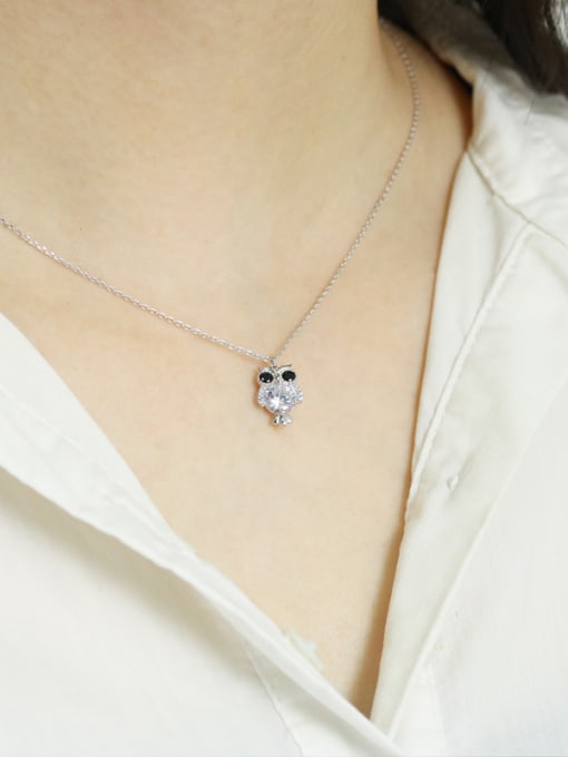 Dan 925 Sterling Silver With Cubic Zirconia Cute Animal owl Necklaces 1
