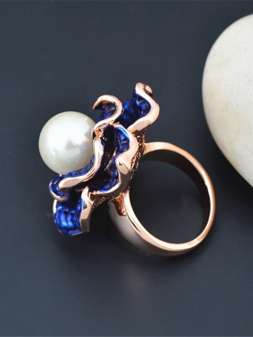 Wei Jia Fashion Exaggerated Blue Flower Artificial Pearl Alloy Ring 2