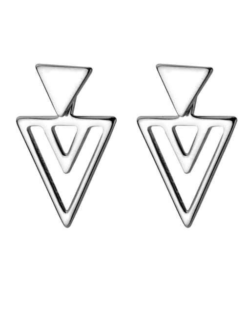 Rosh 925 Sterling Silver With Platinum Plated Simplistic Hollow Triangle Stud Earrings 0