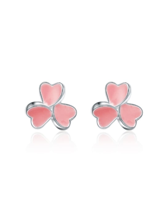 kwan Pink Glue Three Leaves Flower Stud Earrings 0