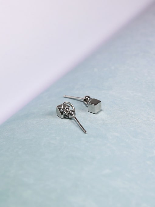 Peng Yuan Tiny Geometrical Cube 925 Silver Stud Earrings 2