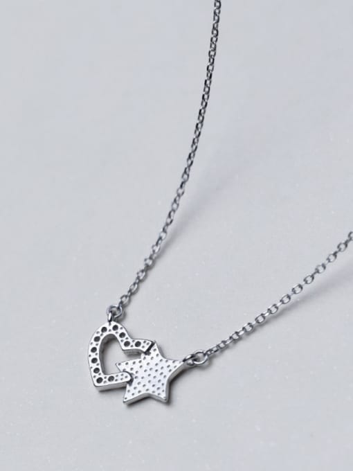 Rosh Elegant Star And Heart Shaped Rhinestones Silver Necklace 1