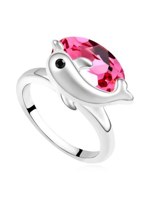 pink Personalized Little Dolphin Oval austrian Crystal Alloy Ring