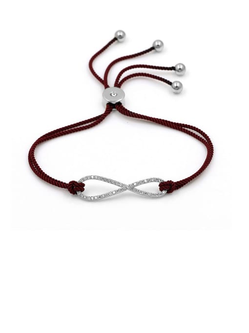 Platinum-wine red rope Copper With  Cubic Zirconia  simple Rope weaving    8-shaped Bracelets