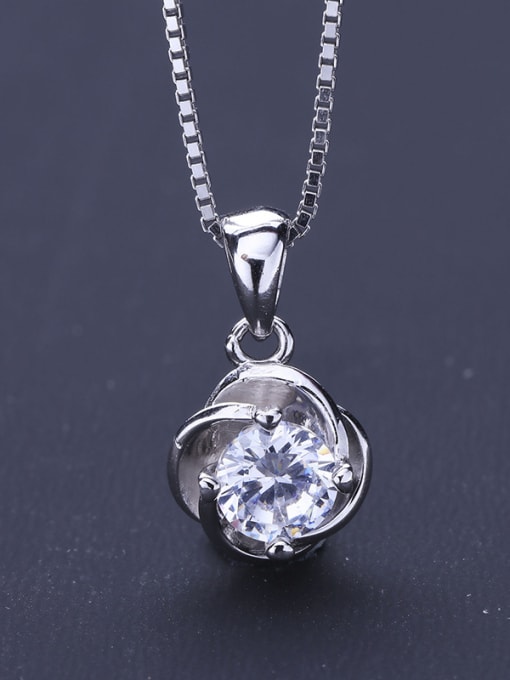 One Silver Simple Zircon Necklace 2