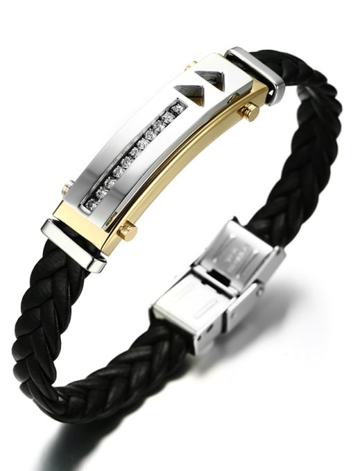 CONG Trendy Geometric Shaped Artificial Leather Rhinestone Bracelet 1