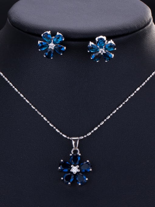 Blue Classic flower Zircon Earrings Necklace set (multi color optional)