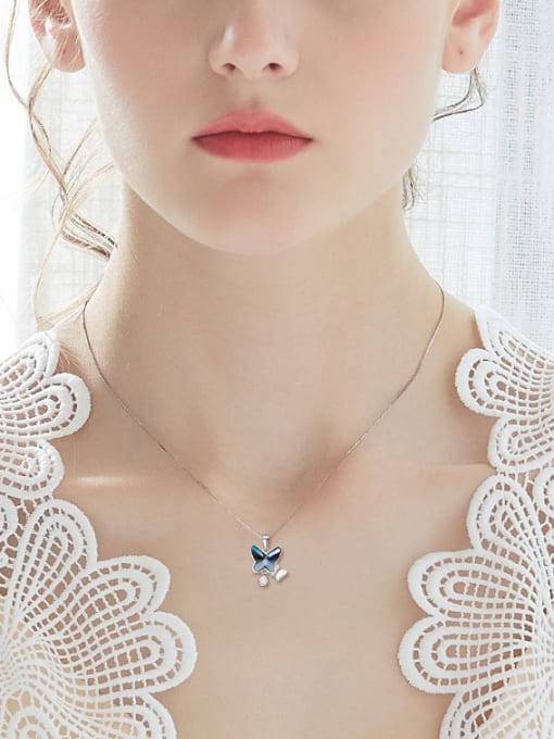 CEIDAI Fashion Blue Butterfly austrian Crystal 925 Silver Necklace 1