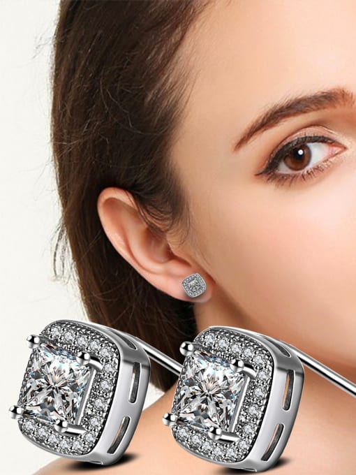 Ya Heng Fashionable Square Shaped Zircons Stud Earrings 1