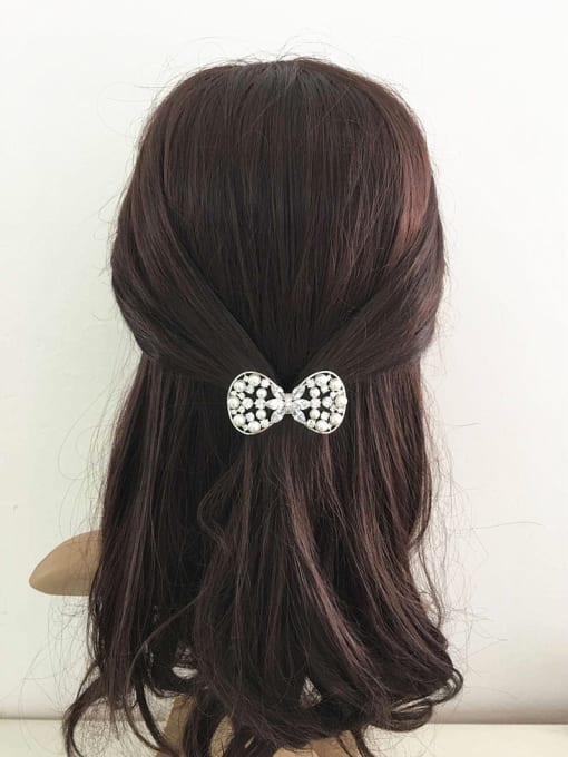 Wei Jia Fashion Elegant Hollow Bowknot Imitation Pearls Zirconias Copper Hairpin 1