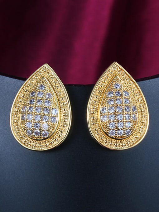 Gold Luxury 18K Gold Water Drop Shaped Zircon Stud Earrings