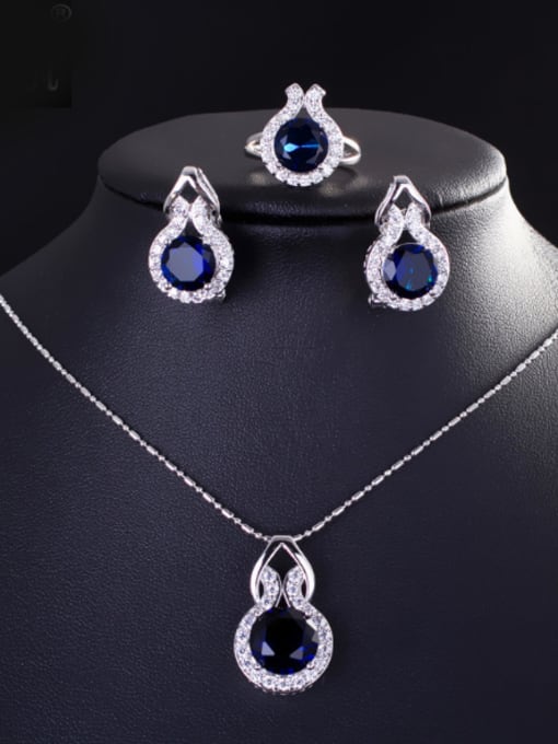 Dark Blue Ring 6 Yards Simple Fashion Three Luxurious Zircon Jewelry Set
