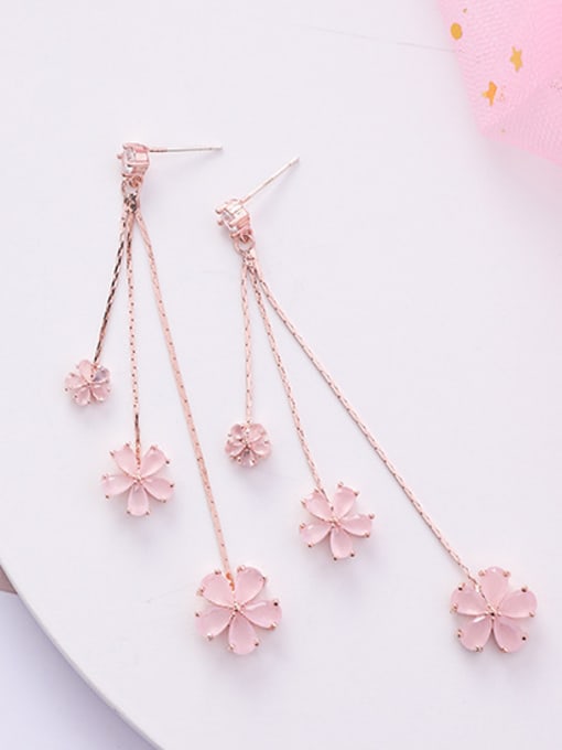 Girlhood Alloy With Rose Gold Plated Fashion Flower tassel Drop Earrings 3