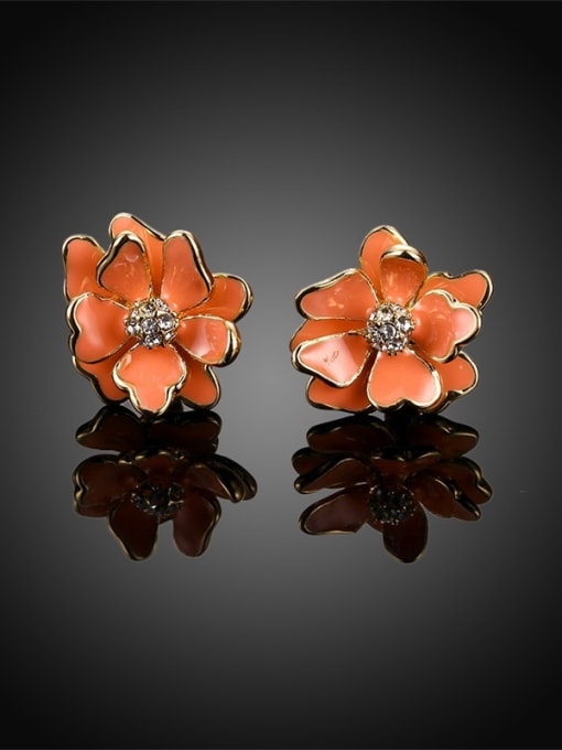 Pink Red Flower Shaped Rhinestone Enamel Earrings