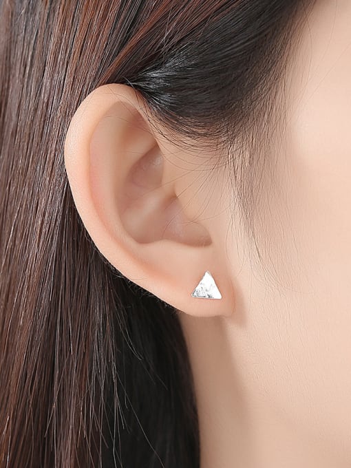 CCUI 925 Sterling Silver With Glossy  Simplistic Asymmetry Triangle Stud Earrings 2